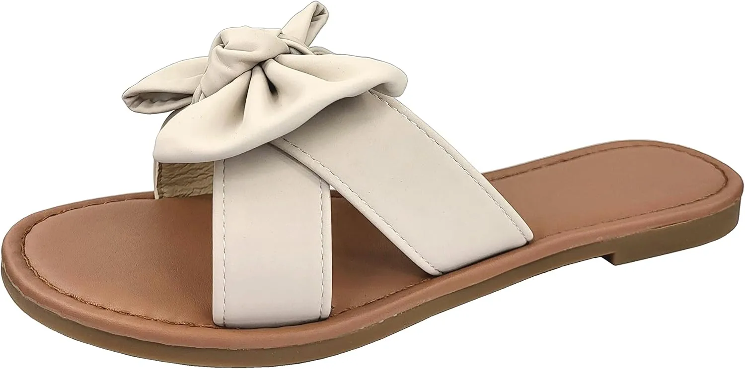 SAMANTHA Sandals Slip On Slide Flat with Twist Knot Bow