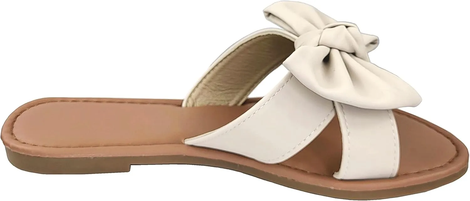 SAMANTHA Sandals Slip On Slide Flat with Twist Knot Bow