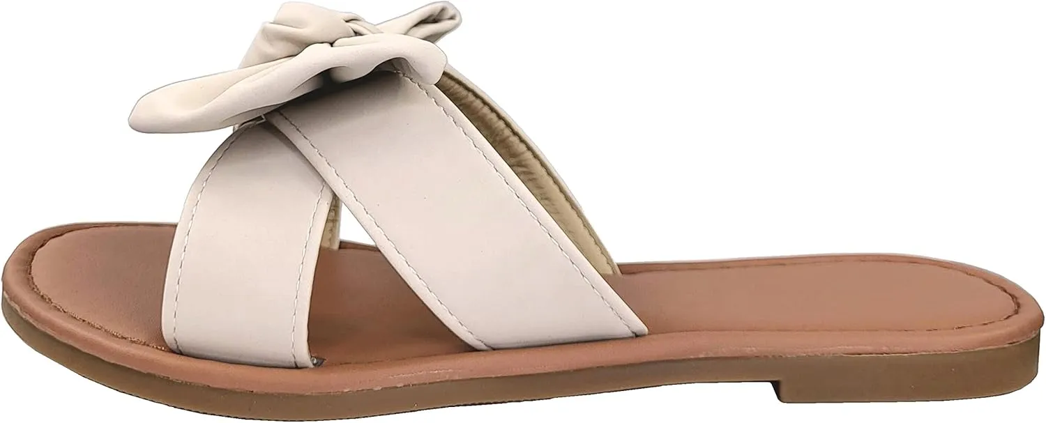 SAMANTHA Sandals Slip On Slide Flat with Twist Knot Bow