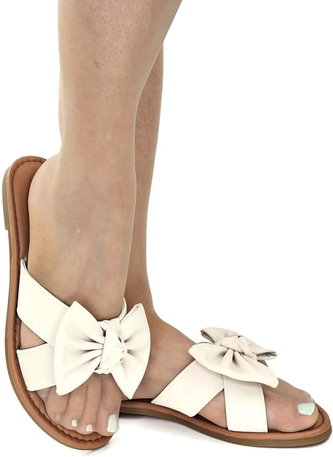 SAMANTHA Sandals Slip On Slide Flat with Twist Knot Bow