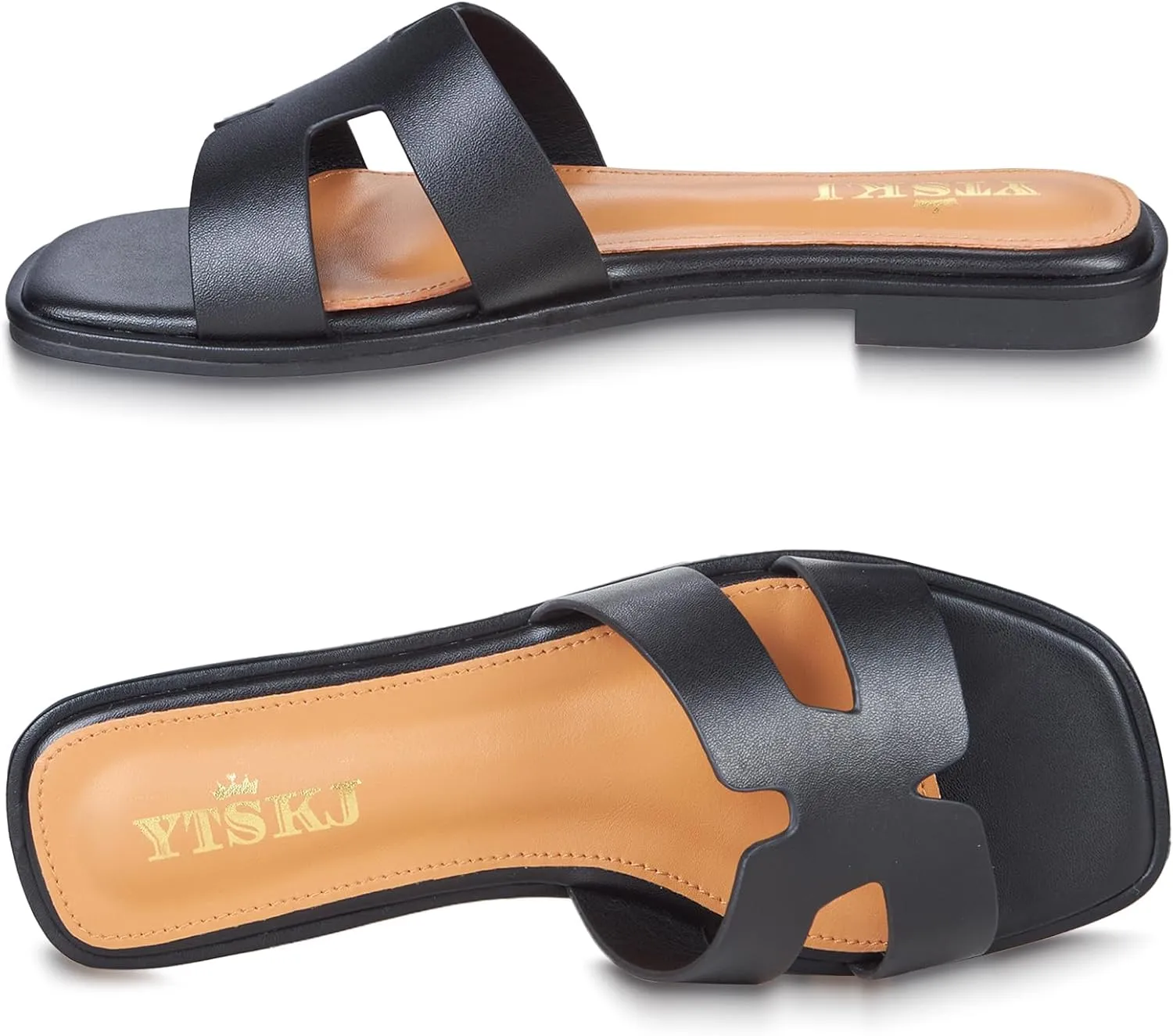 Sandals For Women 2025 Dressy Flat Slides Open Toe Sandals Comfortable Soft Leather Slides Slip On Ladies Casual Trendy Shoes