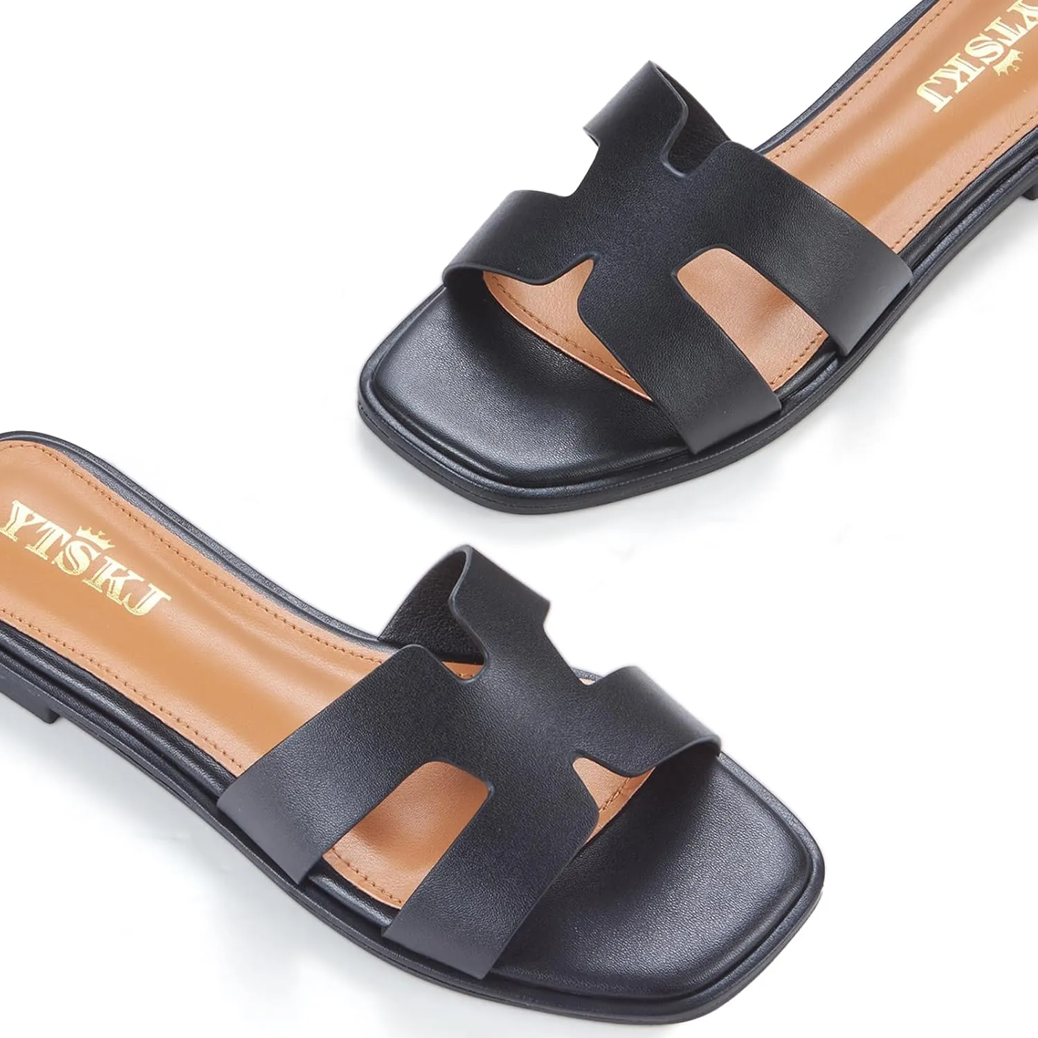 Sandals For Women 2025 Dressy Flat Slides Open Toe Sandals Comfortable Soft Leather Slides Slip On Ladies Casual Trendy Shoes