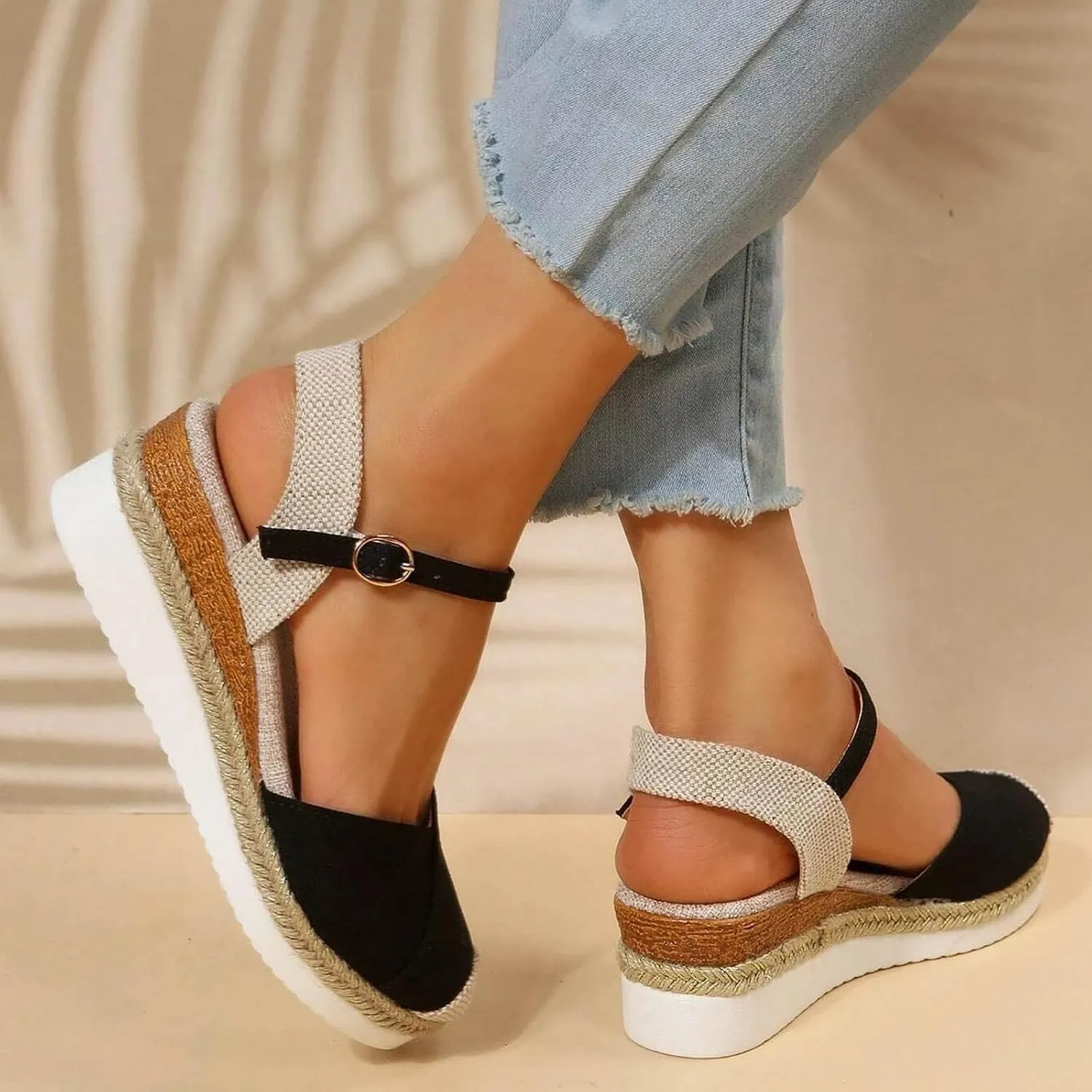 Sandals for Women Dressy, Summer Sandals for Women Strappy Platform Sandals Close Toe Wedge Shoes Comfy Sandals