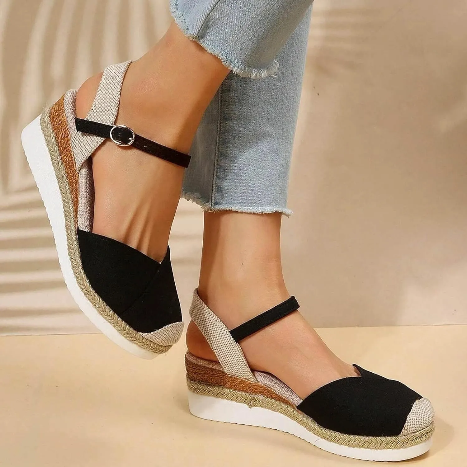 Sandals for Women Dressy, Summer Sandals for Women Strappy Platform Sandals Close Toe Wedge Shoes Comfy Sandals