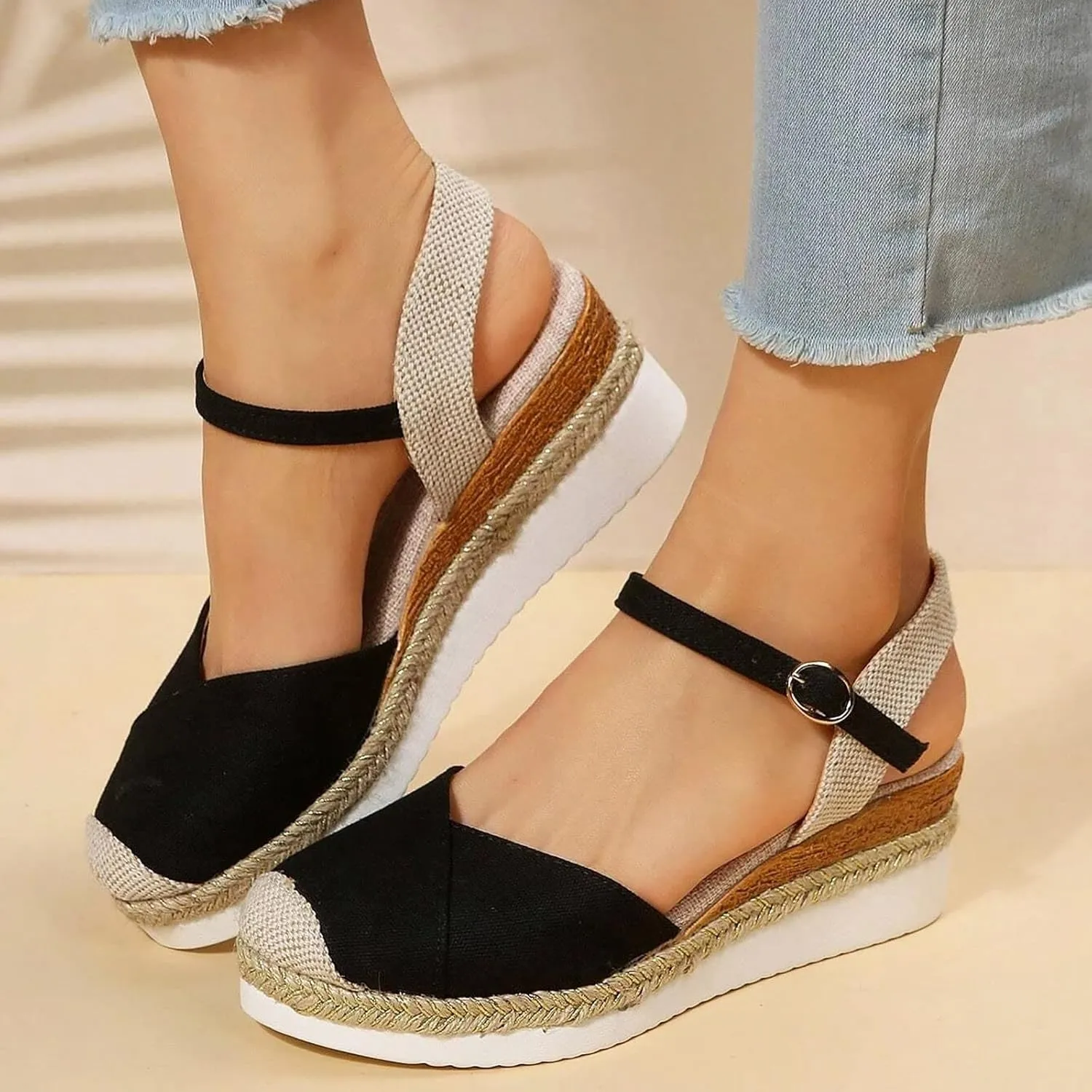 Sandals for Women Dressy, Summer Sandals for Women Strappy Platform Sandals Close Toe Wedge Shoes Comfy Sandals