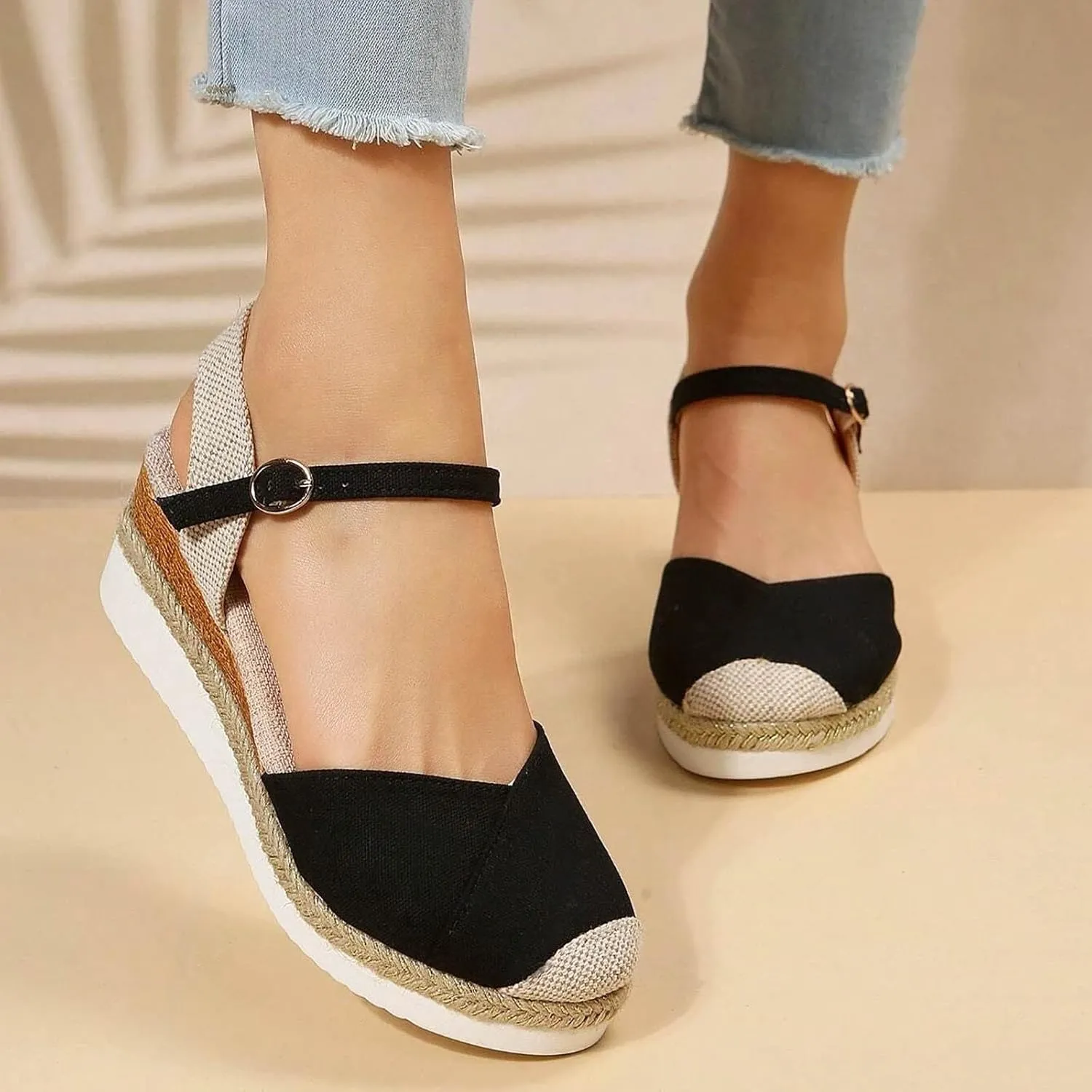 Sandals for Women Dressy, Summer Sandals for Women Strappy Platform Sandals Close Toe Wedge Shoes Comfy Sandals