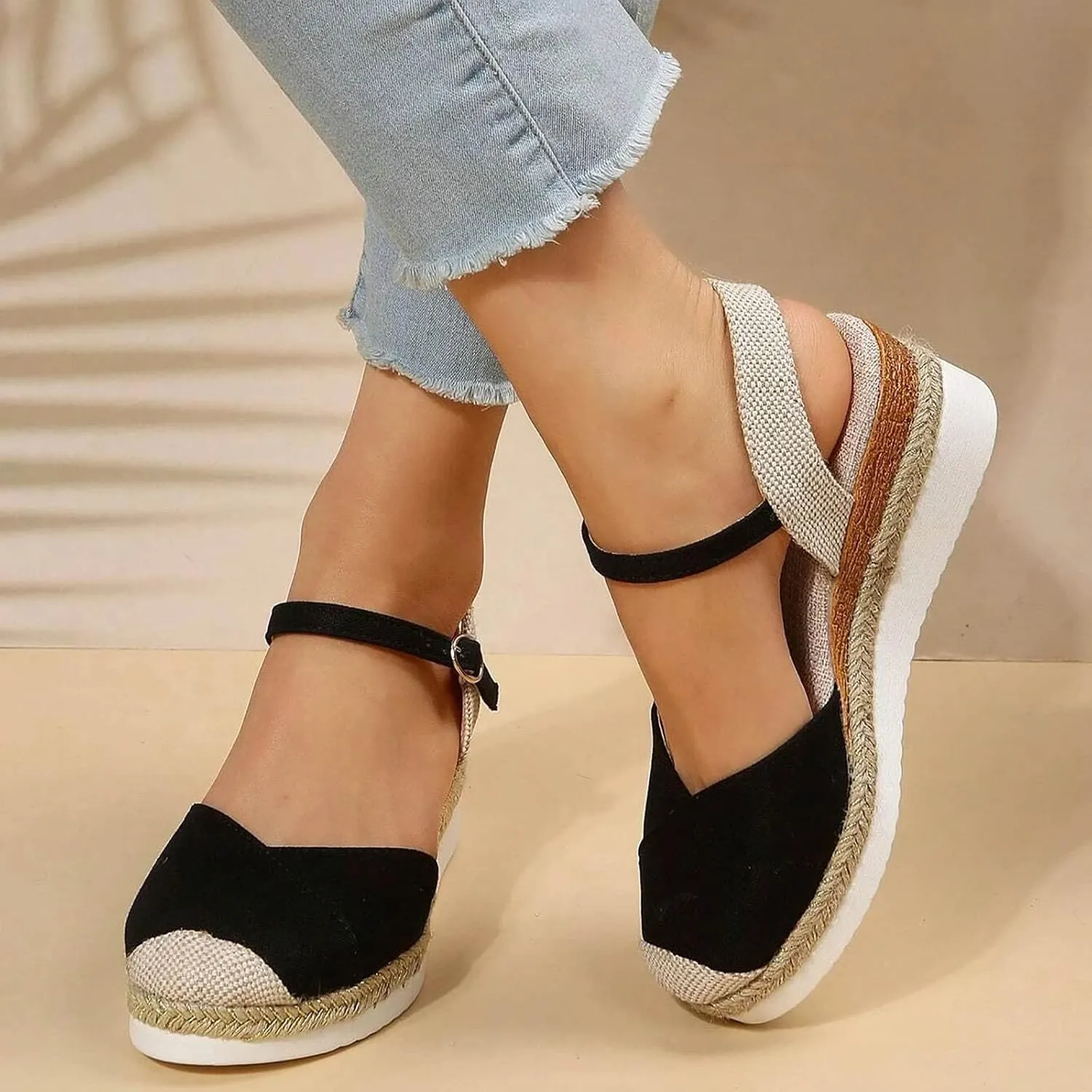 Sandals for Women Dressy, Summer Sandals for Women Strappy Platform Sandals Close Toe Wedge Shoes Comfy Sandals