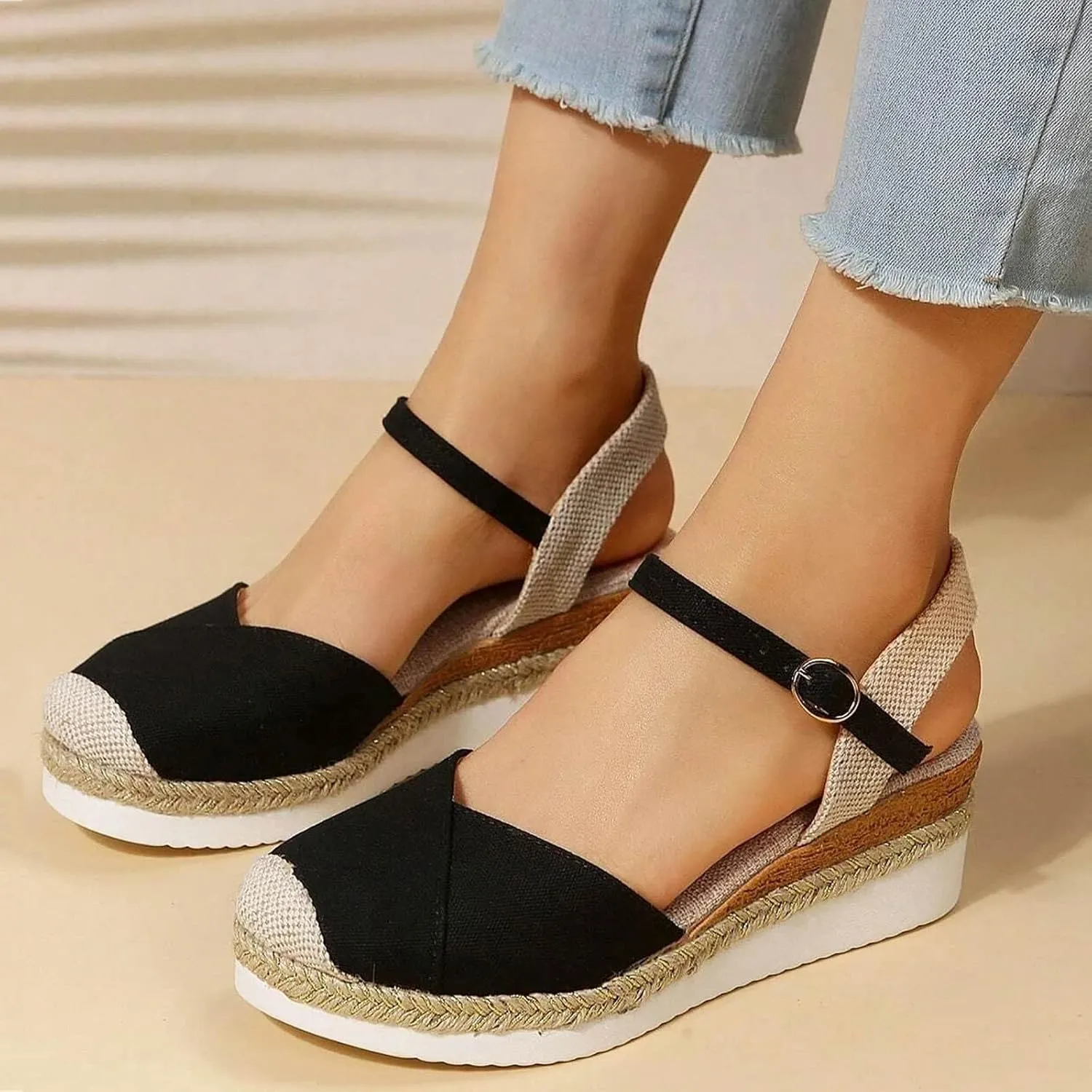 Sandals for Women Dressy, Summer Sandals for Women Strappy Platform Sandals Close Toe Wedge Shoes Comfy Sandals