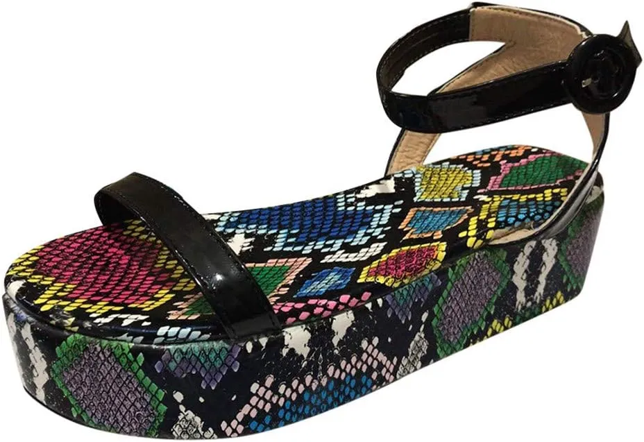 Sandals for Women Wide Width,Open Toe Ankle Strap Wedges Sandal Sexy Snakeskin Flatform Sandals Slingbacks Heeled Sandals