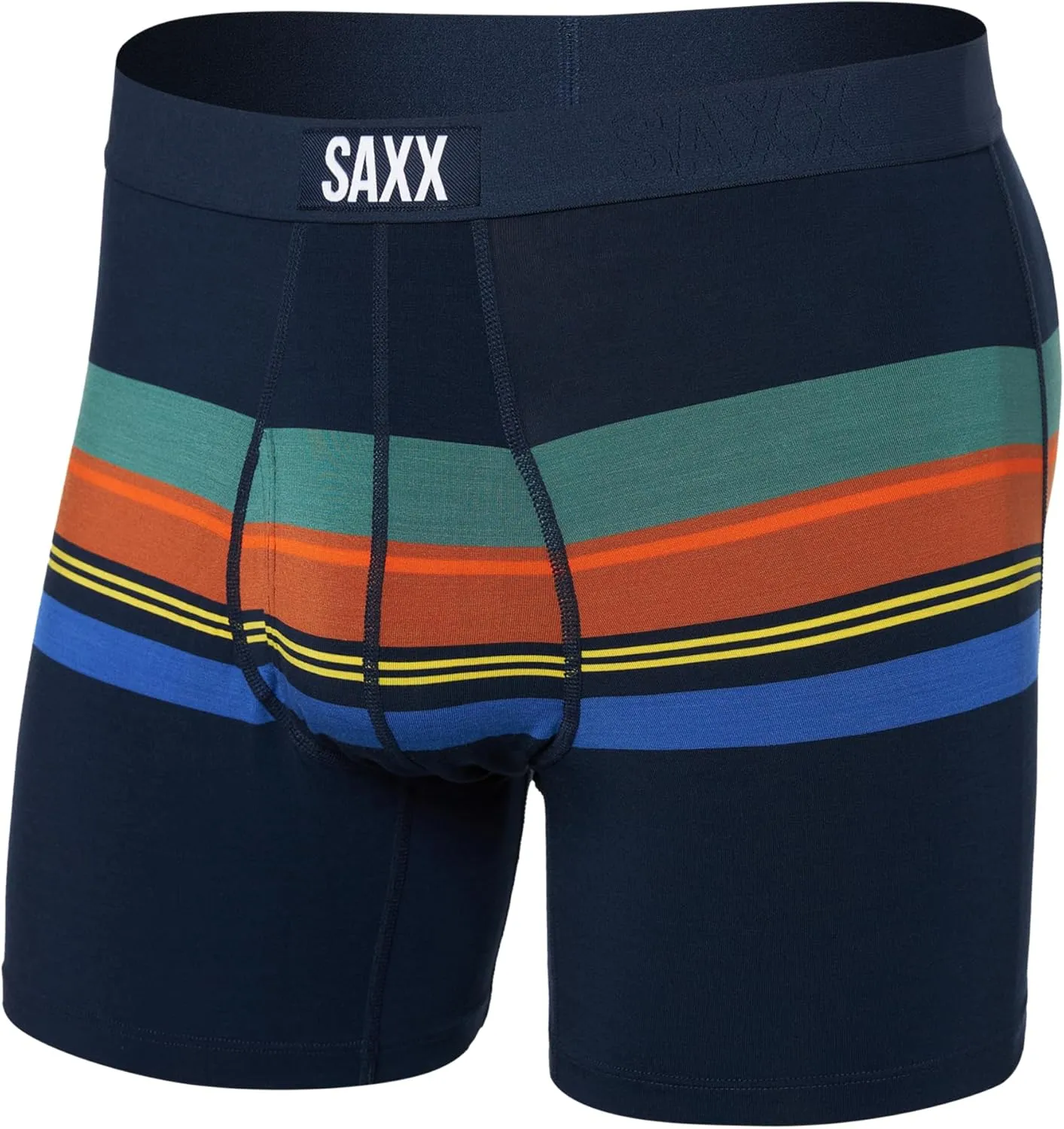 SAXX Underwear Co. Men's Ultra Super Soft Boxer Brief Fly, League Stripe-Navy, X-Large