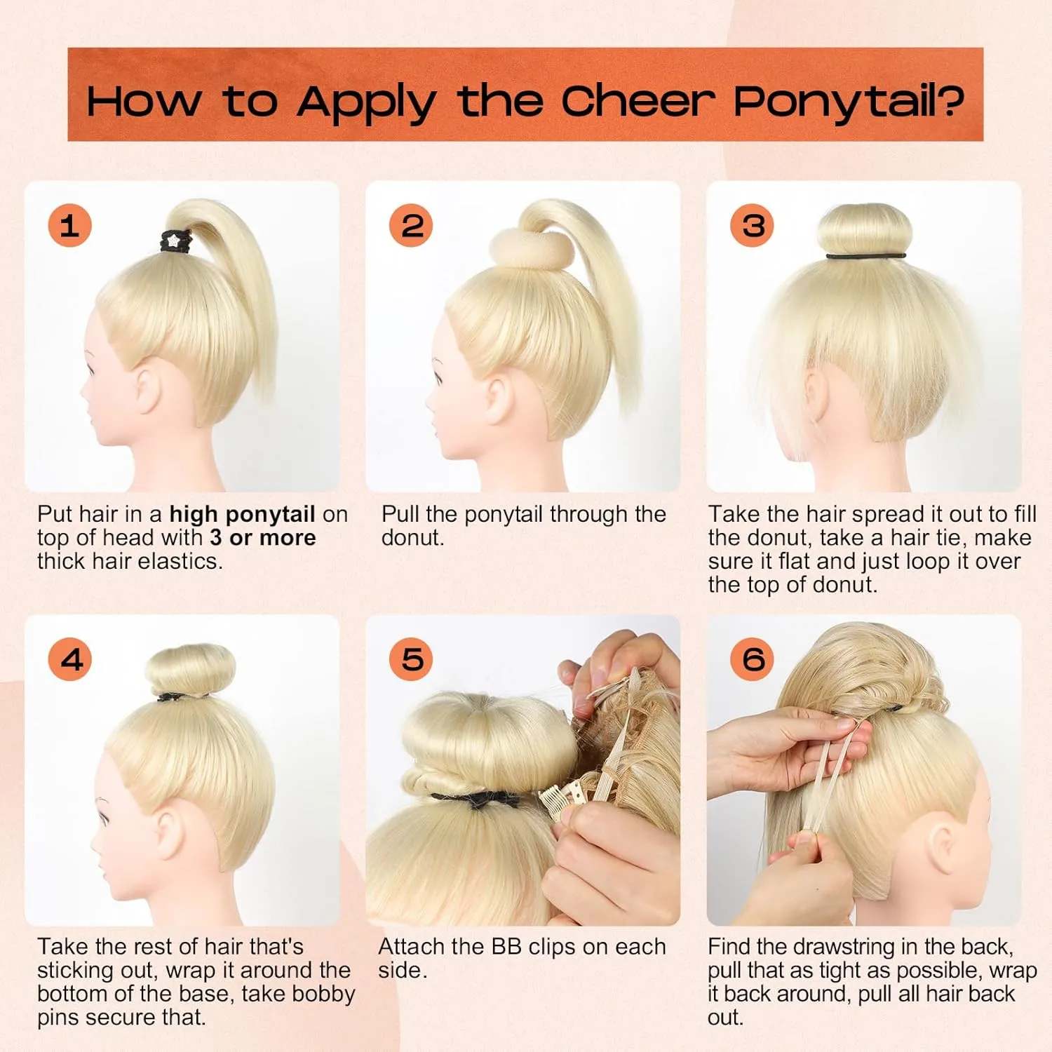 SEIKEA Cheer Ponytail Hair Piece, 14" Curly Cheerleader Hairpiece Ponytail Extension for Cheerleader Competition, Dance Blonde