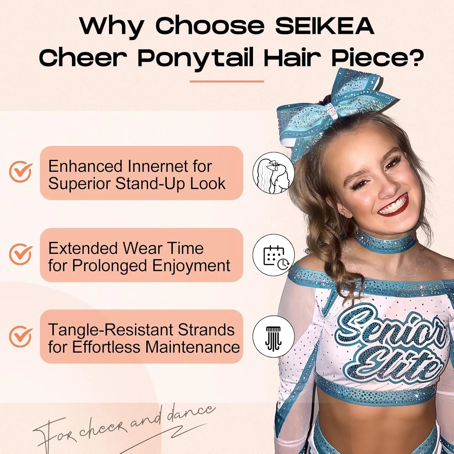 SEIKEA Cheer Ponytail Hair Piece, 14" Curly Cheerleader Hairpiece Ponytail Extension for Cheerleader Competition, Dance Blonde