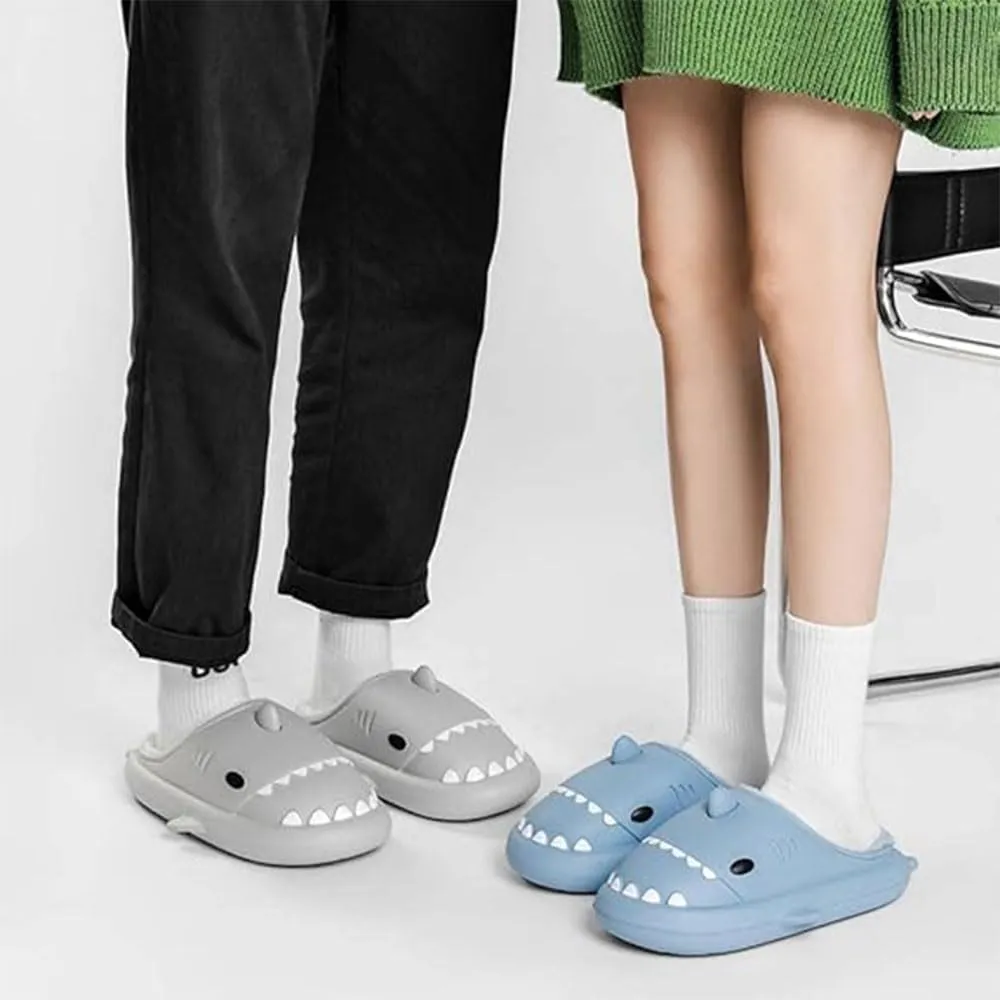 Shark Slides Winter, Adults Unisex Waterproof Winter Plush Warm Slippers, Non-slip Soft Comfy Home Slippers