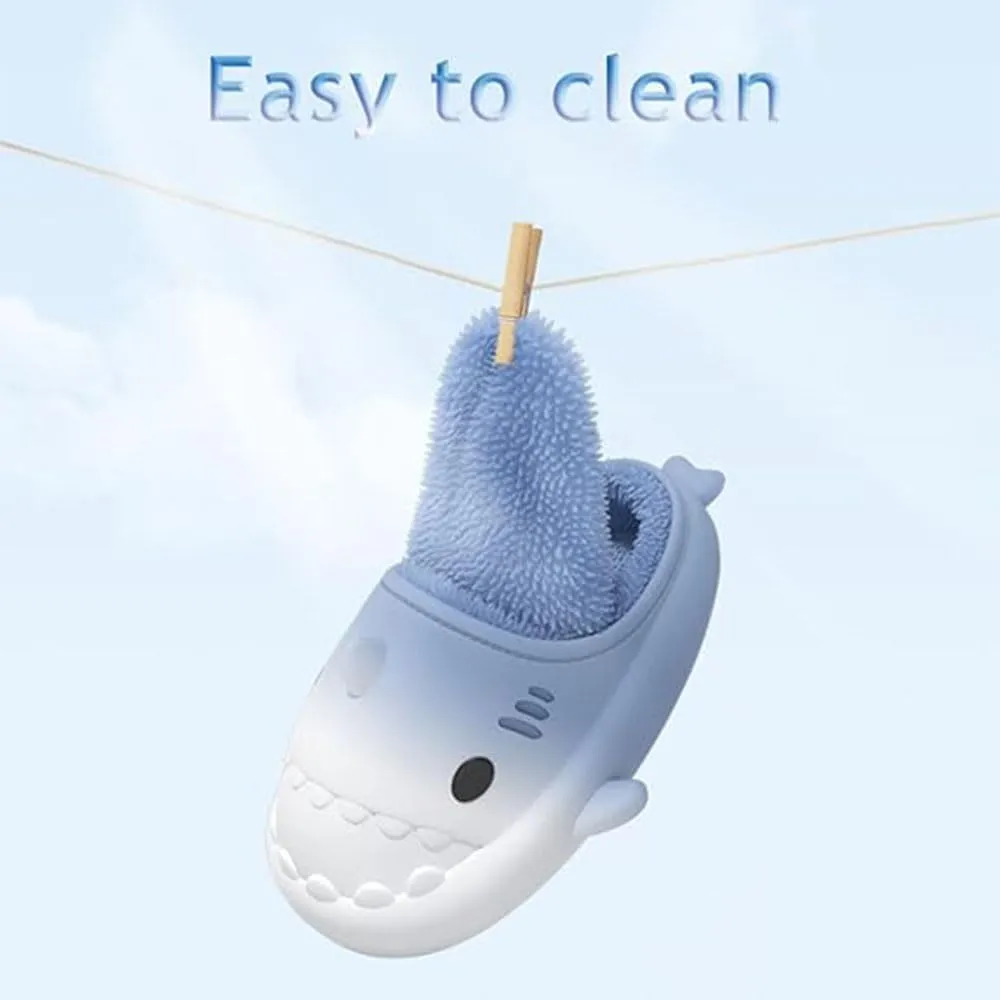Shark Slides Winter, Adults Unisex Waterproof Winter Plush Warm Slippers, Non-slip Soft Comfy Home Slippers