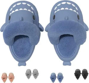 Shark Slides Winter, Adults Unisex Waterproof Winter Plush Warm Slippers, Non-slip Soft Comfy Home Slippers