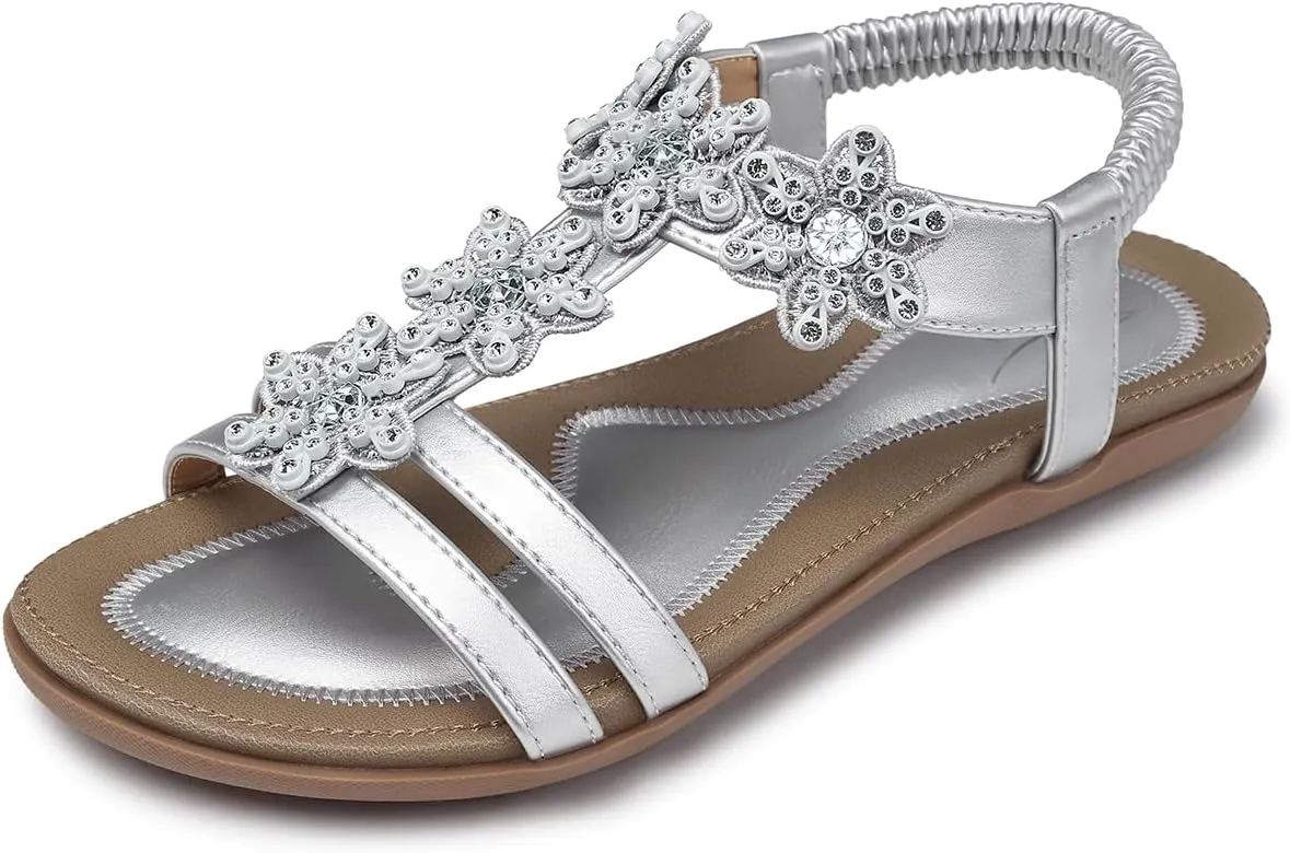 SHIBEVER Flat Sandals for Women Dressy: Summer Comfortable Ankle Strap Womens Sandal