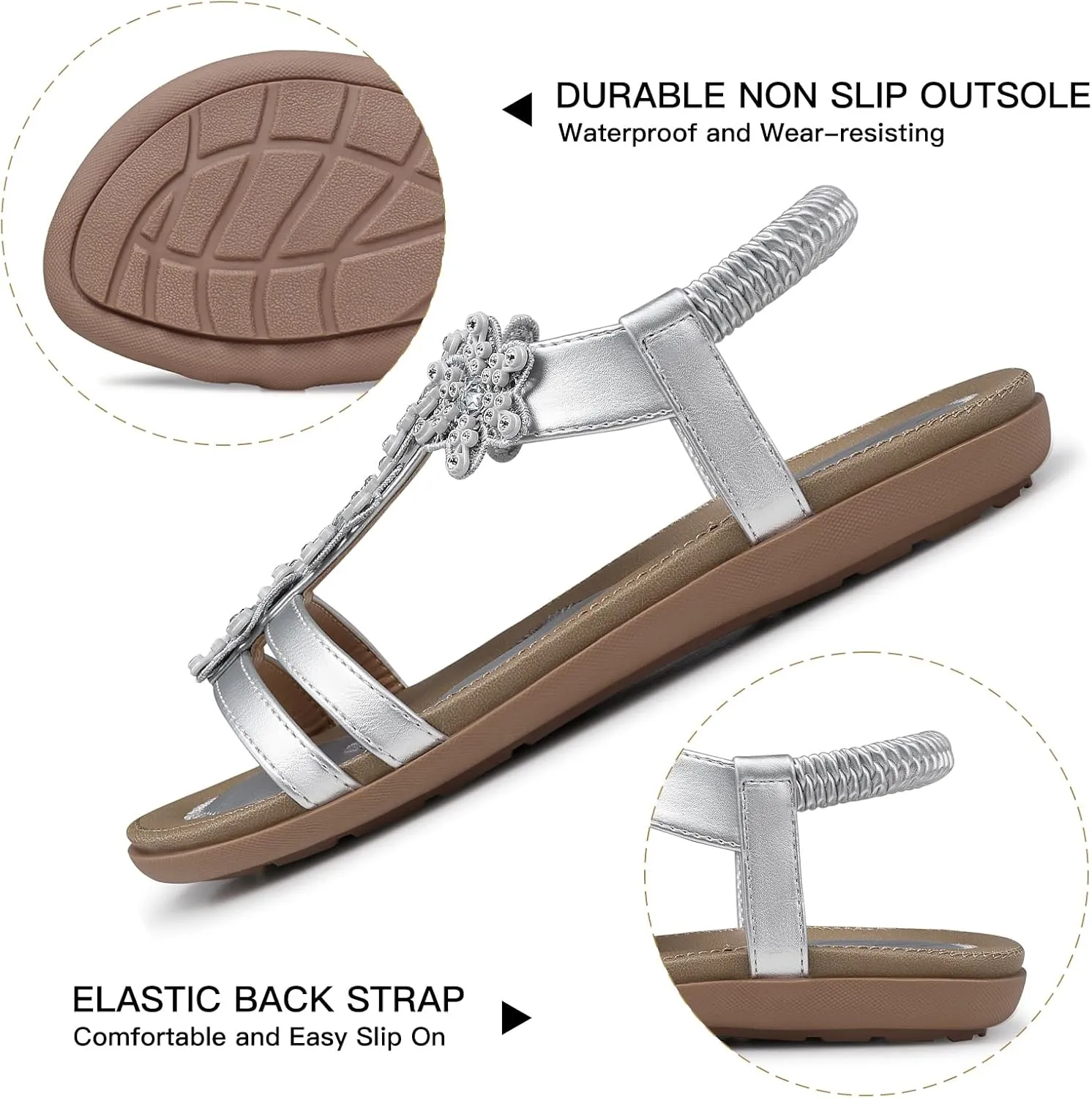 SHIBEVER Flat Sandals for Women Dressy: Summer Comfortable Ankle Strap Womens Sandal