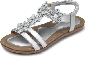 SHIBEVER Flat Sandals for Women Dressy: Summer Comfortable Ankle Strap Womens Sandal