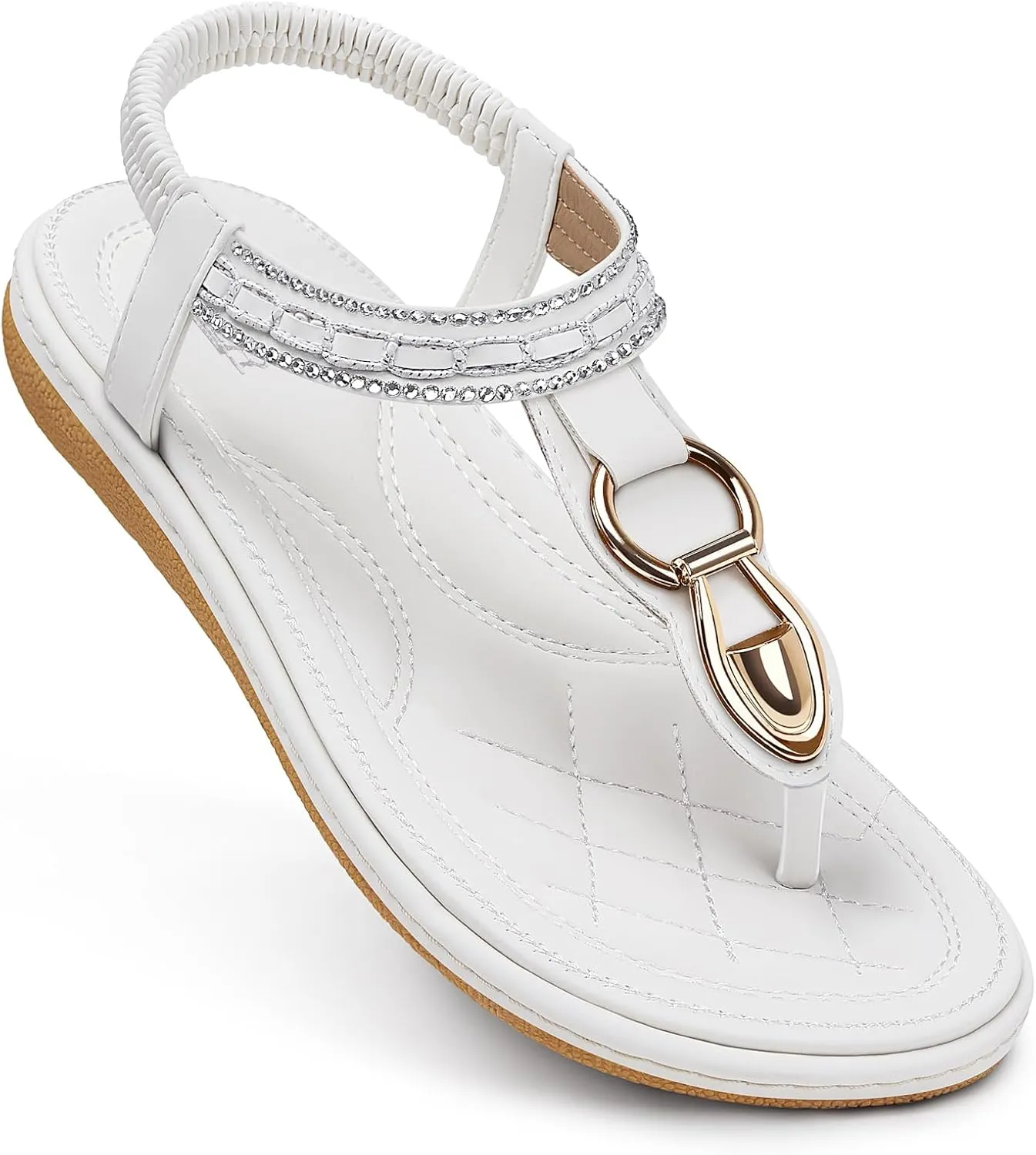 SHIBEVER Womens Sandals Dressy Summer: Women Comfortable Walking Flat Bohemian T-Strap Ladies Casual Comfy Sandals