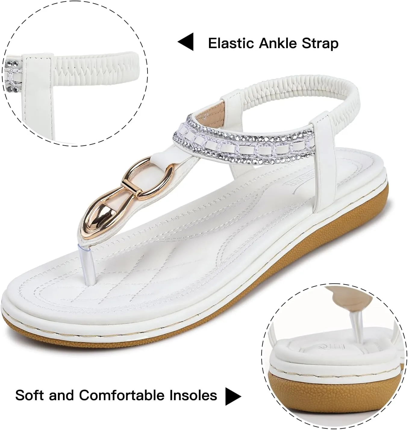 SHIBEVER Womens Sandals Dressy Summer: Women Comfortable Walking Flat Bohemian T-Strap Ladies Casual Comfy Sandals