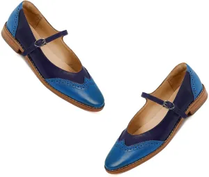 SHODENSE Women Mary Jane Flats Round Toe Ankle Strap Flat Shoes Two Tone Wingtip Oxfords Mary Jane Perforated Retro 1 Flat Heel Dress Shoes Almond Toe Patchwork Comfy Driver Flats 4-11 M US