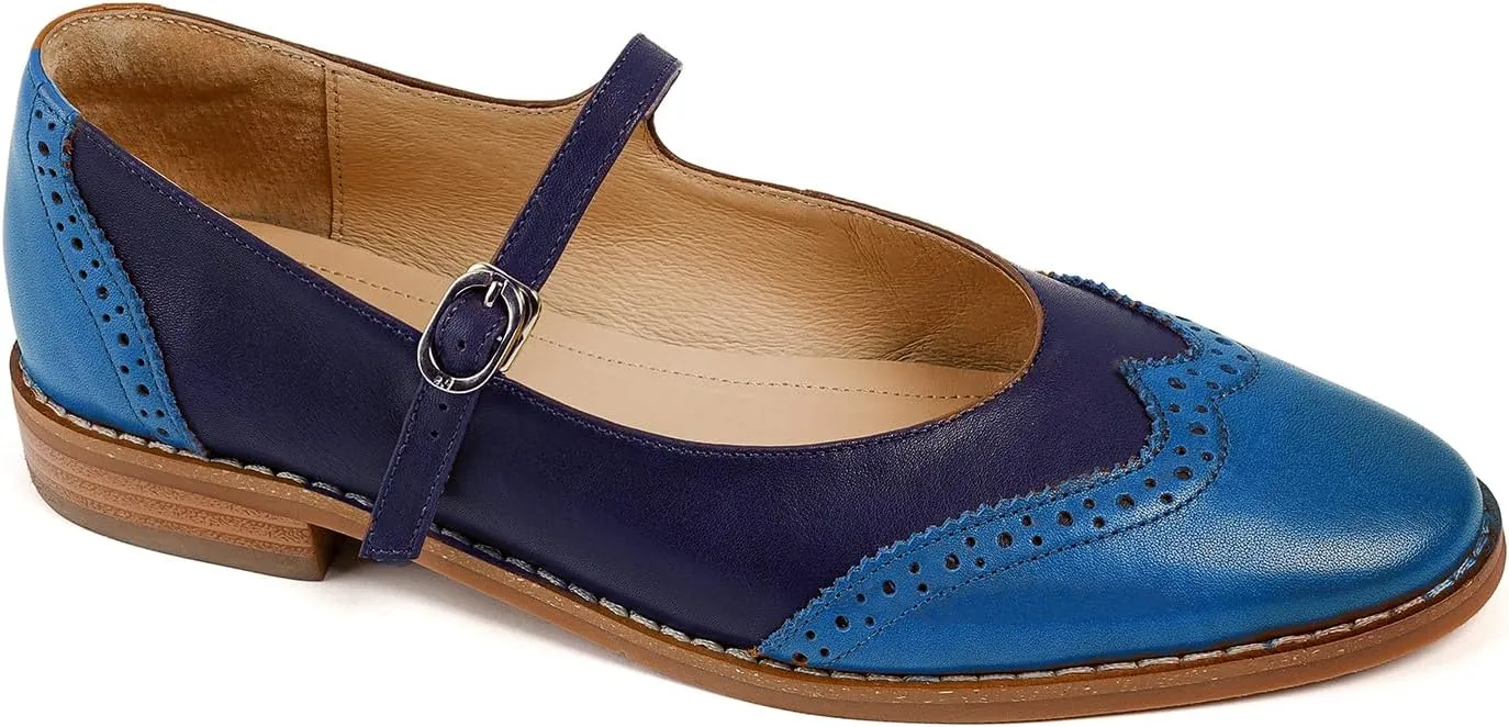 SHODENSE Women Mary Jane Flats Round Toe Ankle Strap Flat Shoes Two Tone Wingtip Oxfords Mary Jane Perforated Retro 1 Flat Heel Dress Shoes Almond Toe Patchwork Comfy Driver Flats 4-11 M US