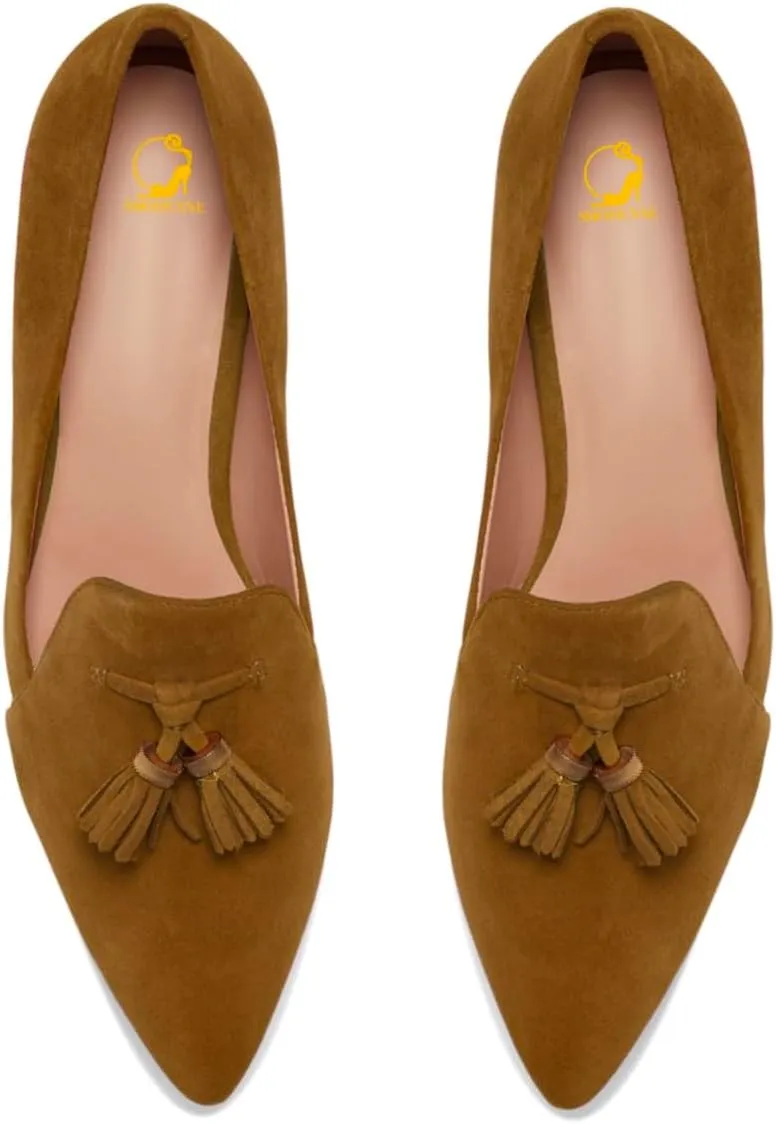 SHODENSE Women Tassel Loafer Flats Suede Slip On Pointed Closed Toe Flat Penny Loafers Dressy Ballerina Flats 4-11 M US