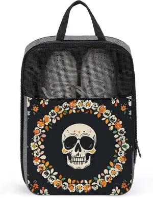 Shoe Bags for Men Women A Wreath Surrounds The Skeleton Shoe Pouch with Zipper Breathable Golf Shoe Bag for Travel Outside Shoe Storage Organizer for Sport Business Trip Gym