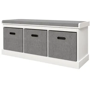 Shoe Bench with Seat, Shoe Storage Bench with Cushion and 3 Fabric Drawers for Entryway, Hallway, Living Room, Bedroom, White | HOMCOM