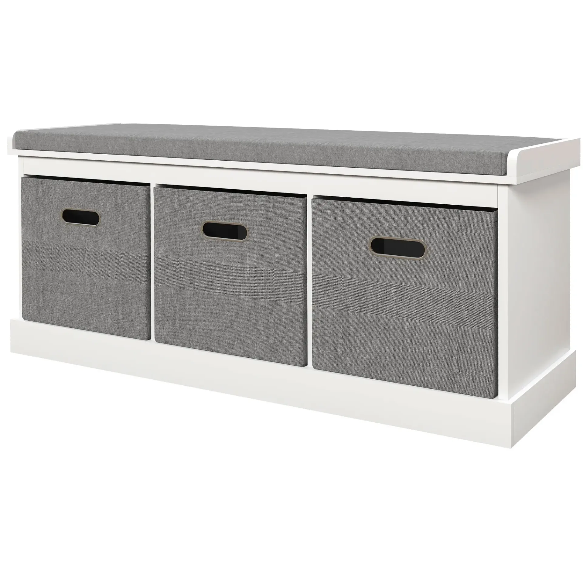 Shoe Bench with Seat, Shoe Storage Bench with Cushion and 3 Fabric Drawers for Entryway, Hallway, Living Room, Bedroom, White | HOMCOM