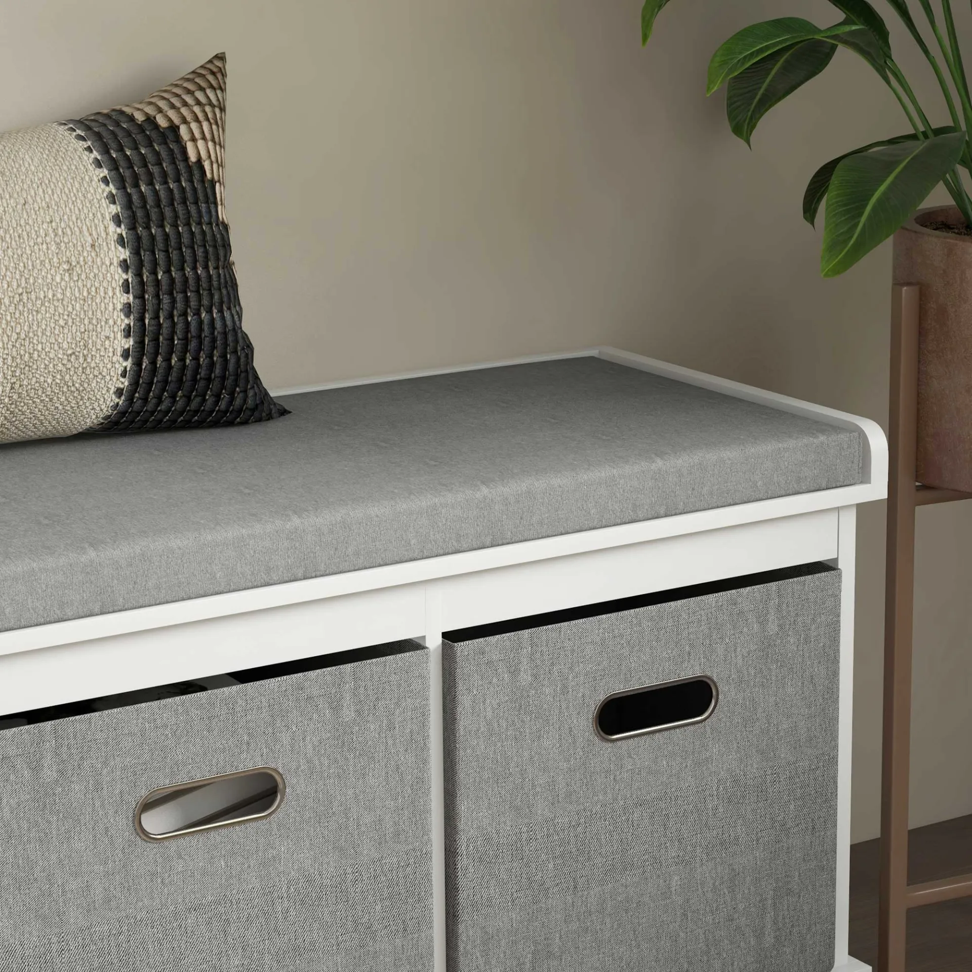 Shoe Bench with Seat, Shoe Storage Bench with Cushion and 3 Fabric Drawers for Entryway, Hallway, Living Room, Bedroom, White | HOMCOM