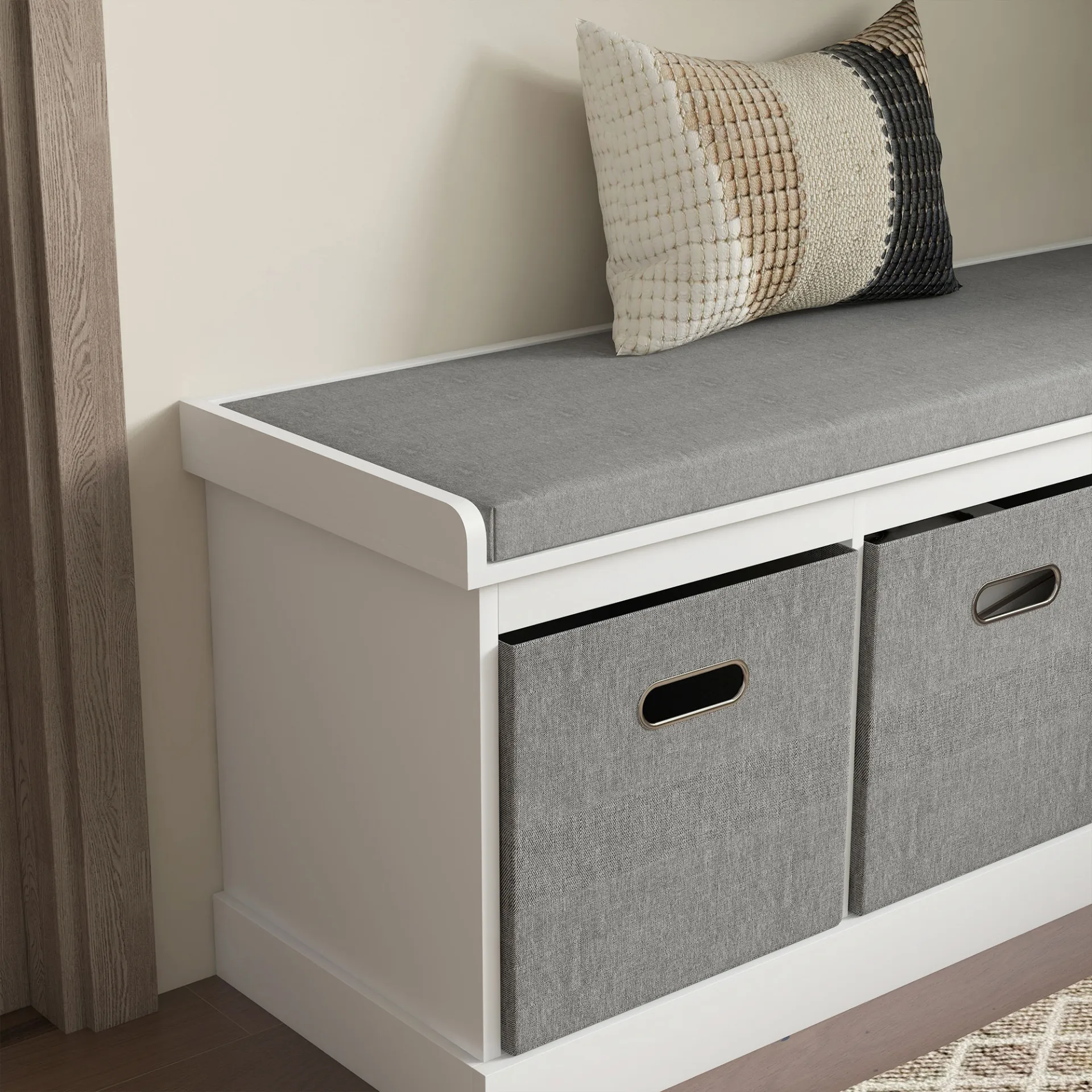 Shoe Bench with Seat, Shoe Storage Bench with Cushion and 3 Fabric Drawers for Entryway, Hallway, Living Room, Bedroom, White | HOMCOM