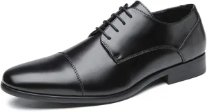Shoes Dress Oxford for Men Lace Up Cap Toe Black Round Burnished Toe Vegan Leather Non Slip Anti-Slip Slip Resistant Business