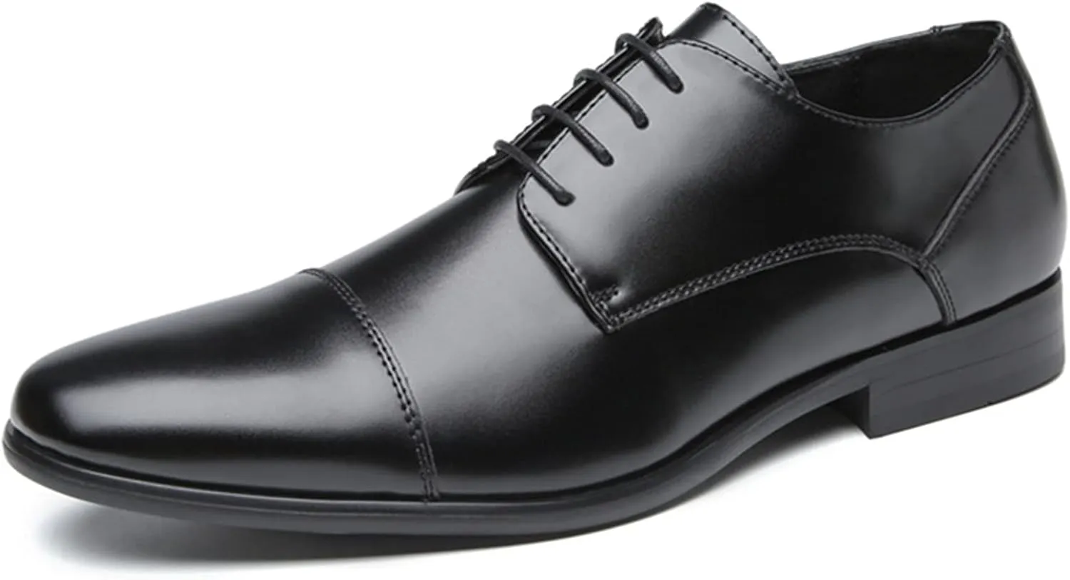 Shoes Dress Oxford for Men Lace Up Cap Toe Black Round Burnished Toe Vegan Leather Non Slip Anti-Slip Slip Resistant Business