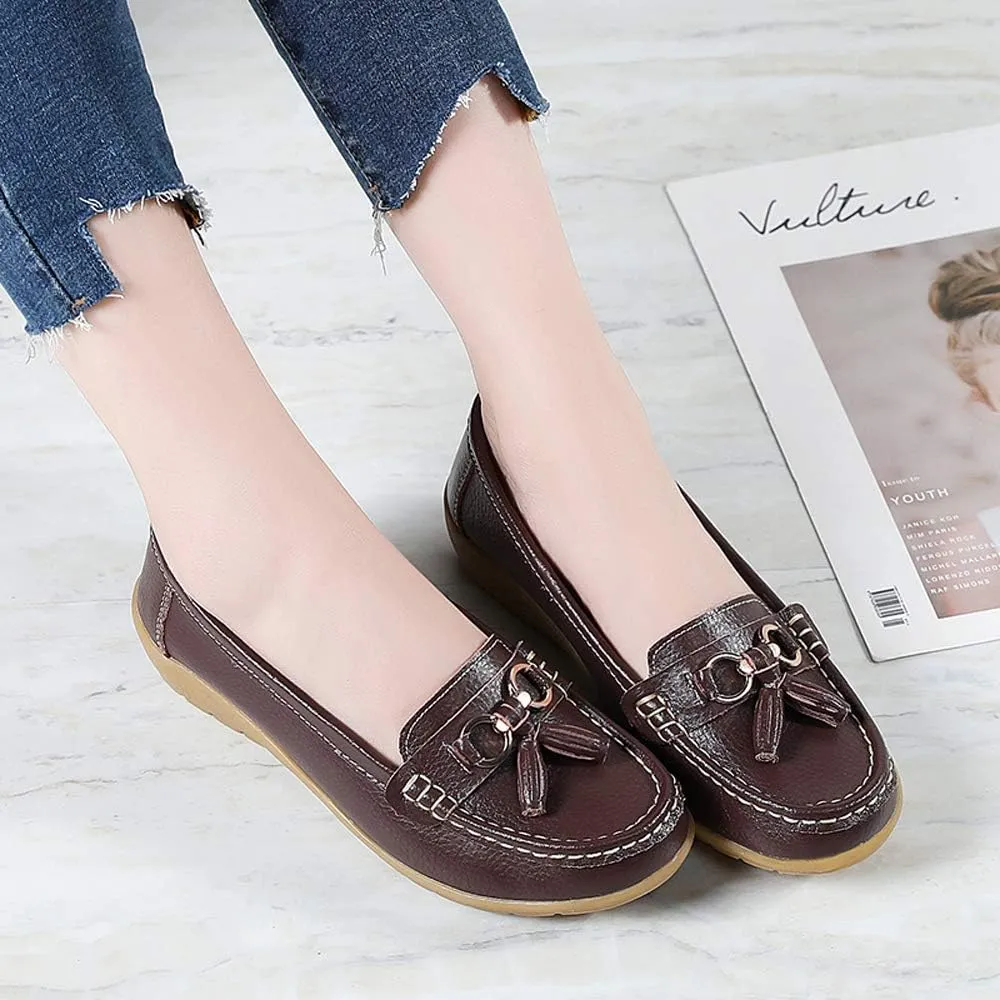 Shoes Loafers for Women Classic Leather Loafers Casual Slip-On Boat Shoes ComfortWalking Moccasins Soft Sole Shoes