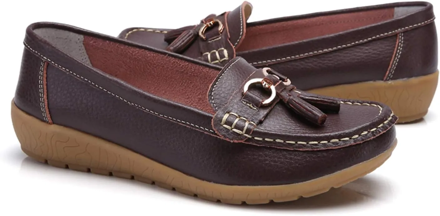 Shoes Loafers for Women Classic Leather Loafers Casual Slip-On Boat Shoes ComfortWalking Moccasins Soft Sole Shoes