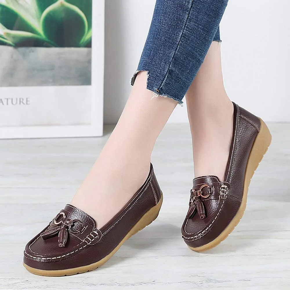 Shoes Loafers for Women Classic Leather Loafers Casual Slip-On Boat Shoes ComfortWalking Moccasins Soft Sole Shoes