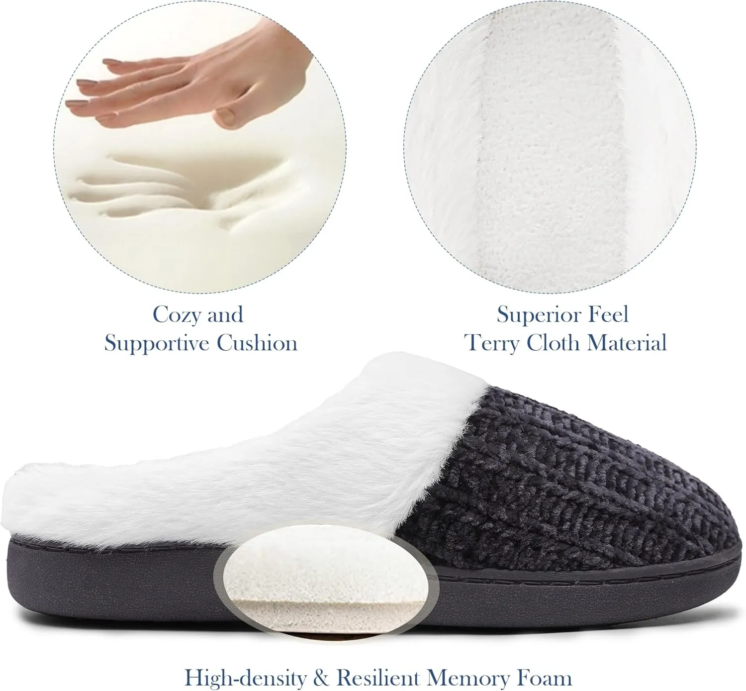 shoeslocker Women's Memory Foam Fuzzy Slippers Knit house shoe for Women Comfy Wool-Like Lined Slippers Indoor Outdoor