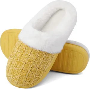 shoeslocker Women's Memory Foam Fuzzy Slippers Knit house shoe for Women Comfy Wool-Like Lined Slippers Indoor Outdoor