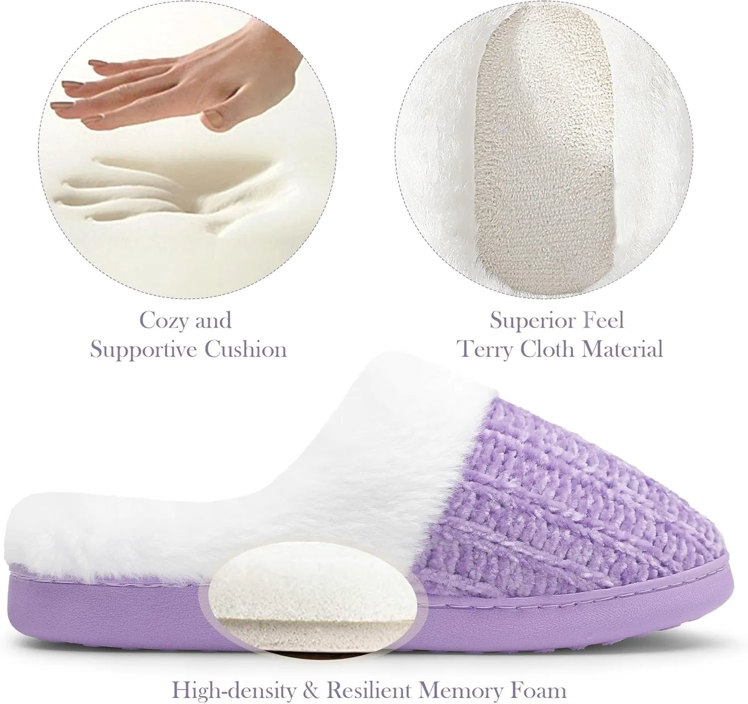 shoeslocker Women's Memory Foam Fuzzy Slippers Knit house shoe for Women Comfy Wool-Like Lined Slippers Indoor Outdoor