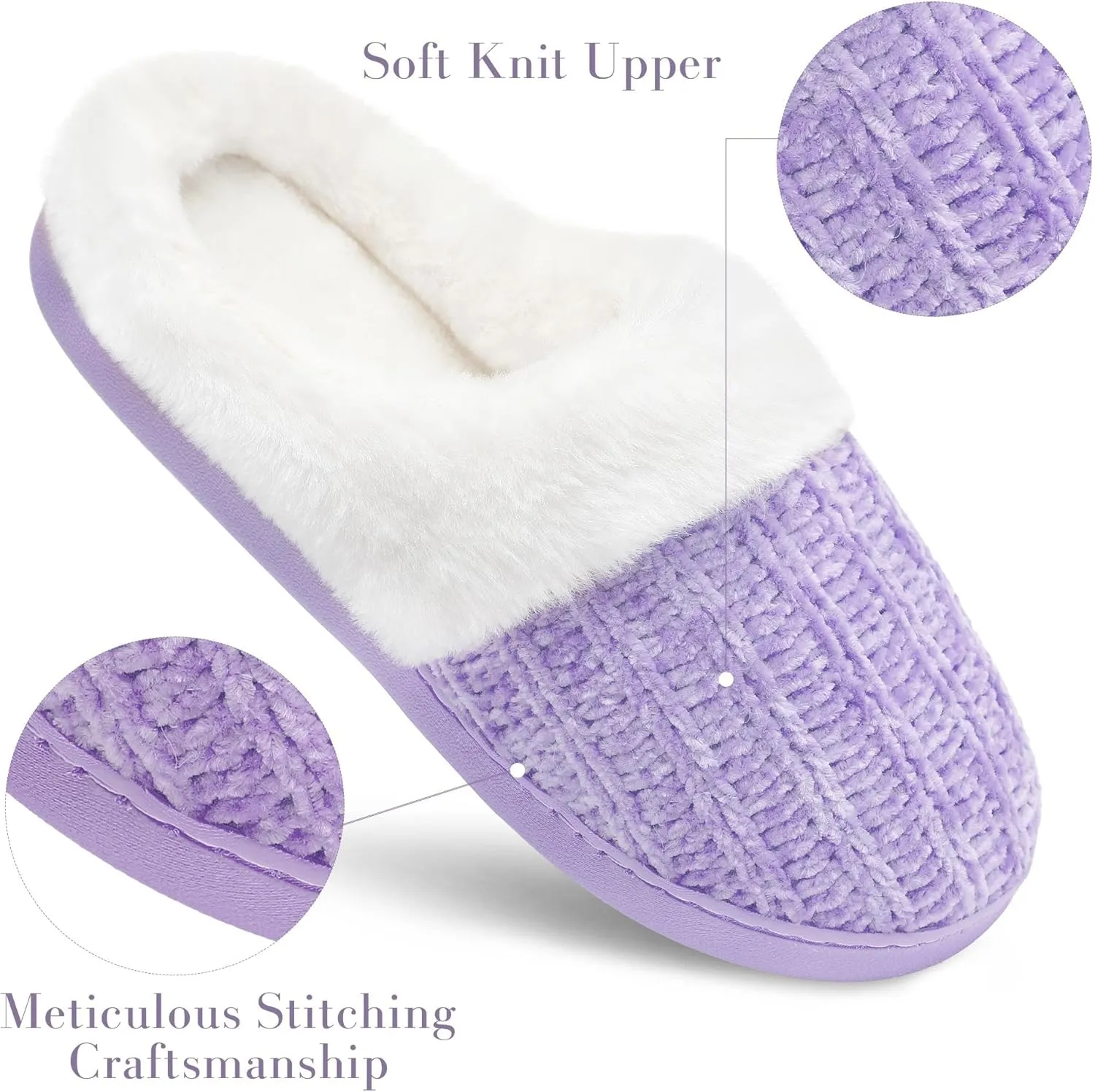shoeslocker Women's Memory Foam Fuzzy Slippers Knit house shoe for Women Comfy Wool-Like Lined Slippers Indoor Outdoor