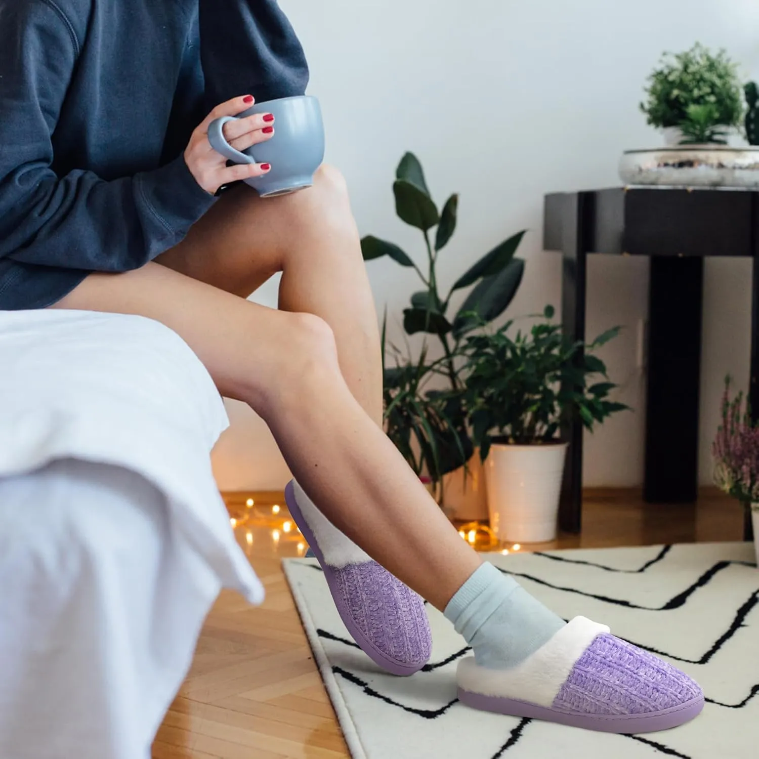 shoeslocker Women's Memory Foam Fuzzy Slippers Knit house shoe for Women Comfy Wool-Like Lined Slippers Indoor Outdoor