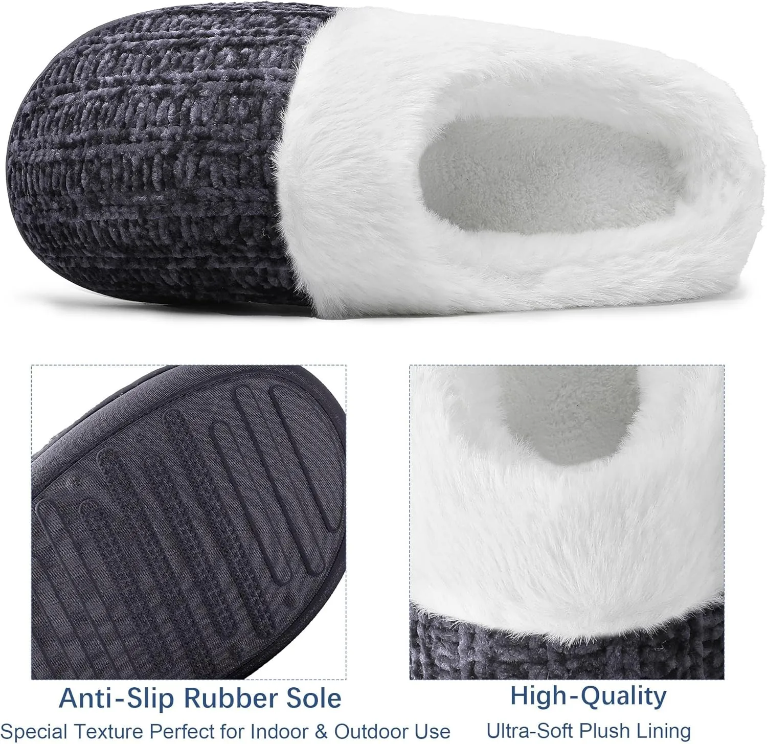shoeslocker Women's Memory Foam Fuzzy Slippers Knit house shoe for Women Comfy Wool-Like Lined Slippers Indoor Outdoor