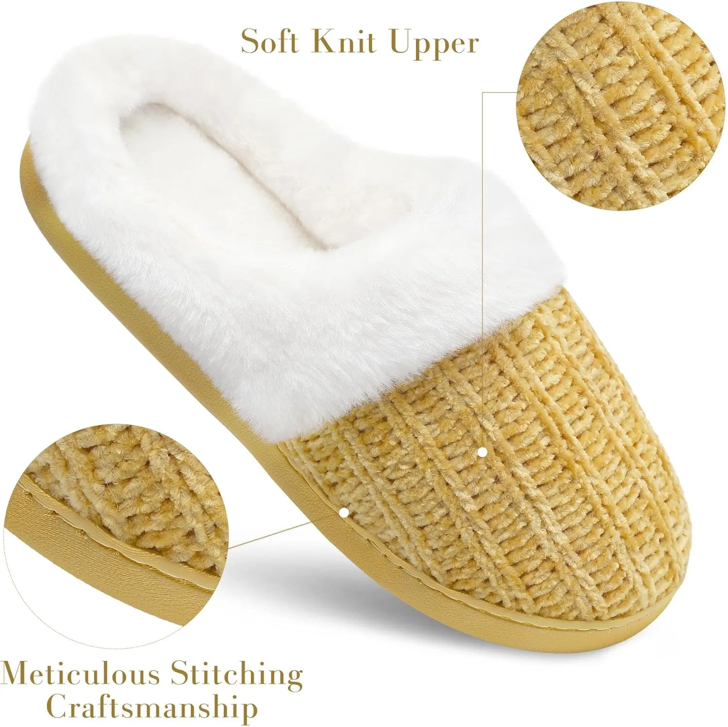 shoeslocker Women's Memory Foam Fuzzy Slippers Knit house shoe for Women Comfy Wool-Like Lined Slippers Indoor Outdoor