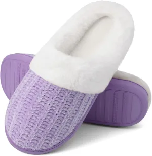 shoeslocker Women's Memory Foam Fuzzy Slippers Knit house shoe for Women Comfy Wool-Like Lined Slippers Indoor Outdoor