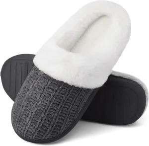 shoeslocker Women's Memory Foam Fuzzy Slippers Knit house shoe for Women Comfy Wool-Like Lined Slippers Indoor Outdoor