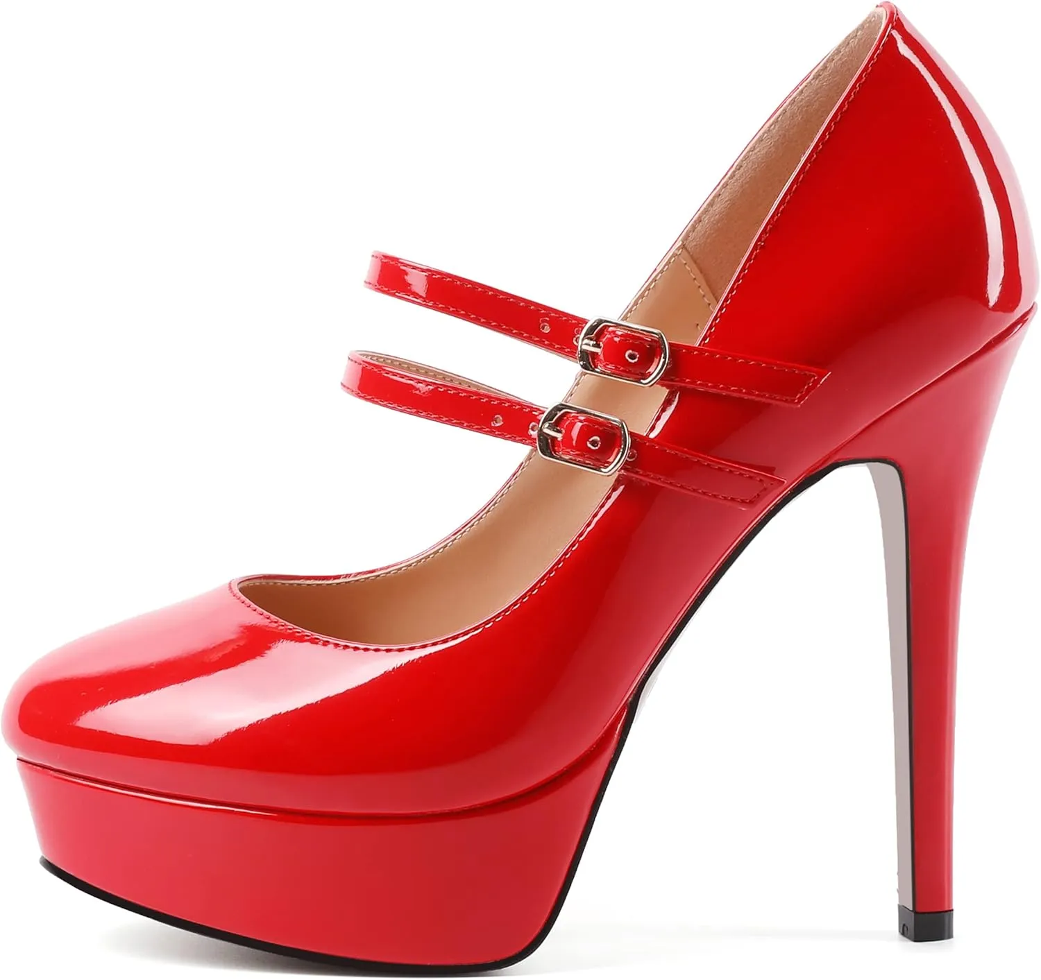 SHOWFOREST Womens Sexy Adjustable Strap Slip On Party Patent Round Toe Stiletto High Heel Pumps Shoes 5 Inch