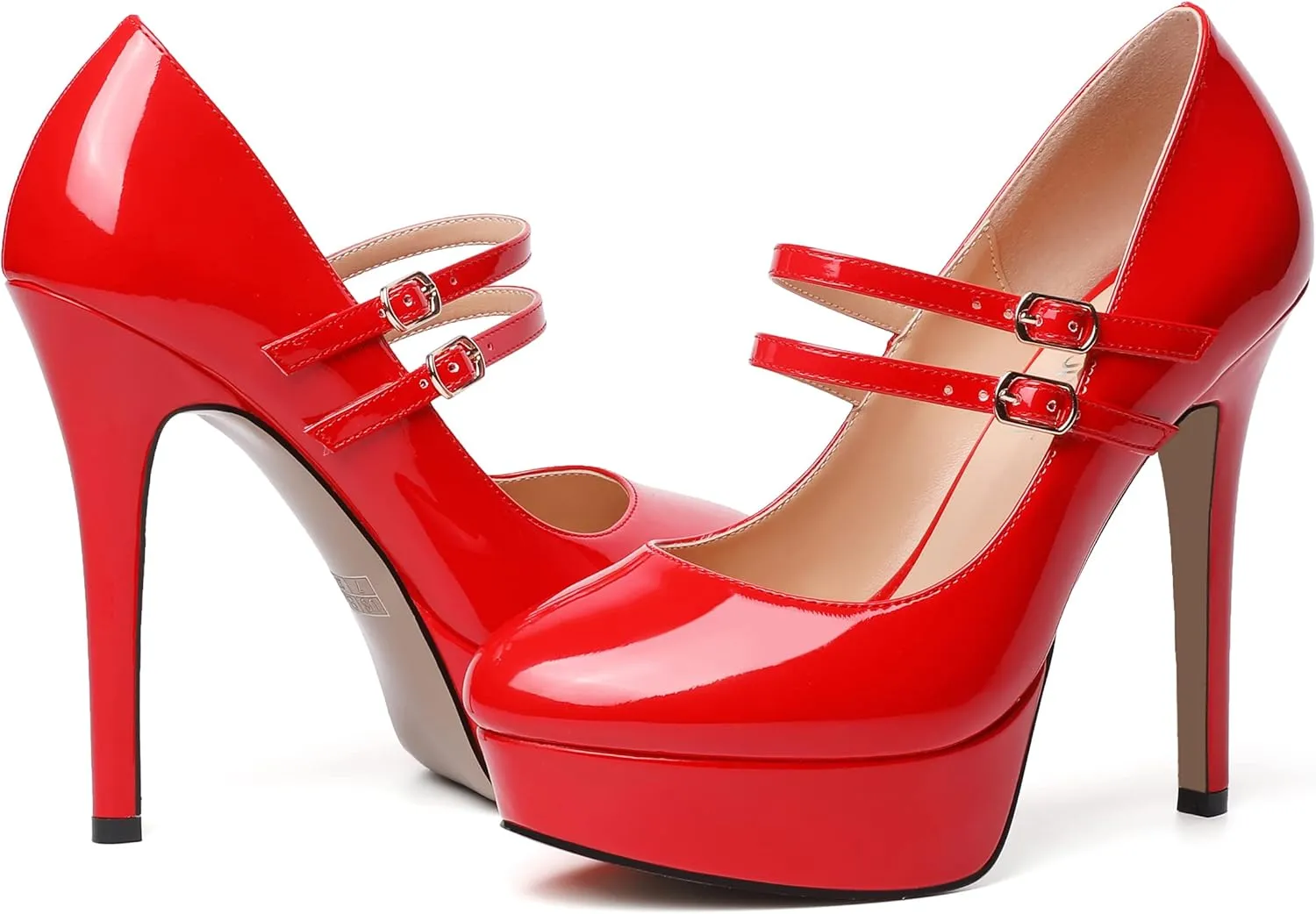 SHOWFOREST Womens Sexy Adjustable Strap Slip On Party Patent Round Toe Stiletto High Heel Pumps Shoes 5 Inch