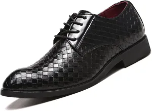 Single Season Oxford Shoes for Men Lace Up Round Toe Plaid Derby Shoes PU Leather Slip Resistant Anti-Slip Rubber Sole Block Heel Low Top Business Very Popular Among Young People