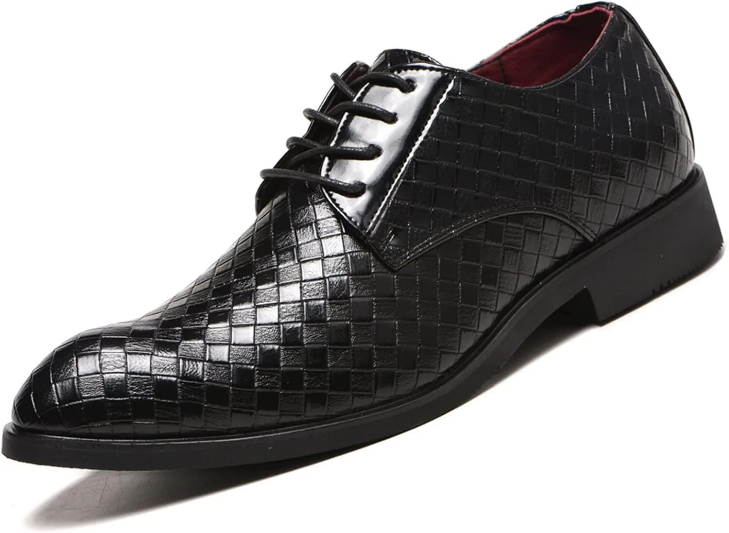 Single Season Oxford Shoes for Men Lace Up Round Toe Plaid Derby Shoes PU Leather Slip Resistant Anti-Slip Rubber Sole Block Heel Low Top Business Very Popular Among Young People
